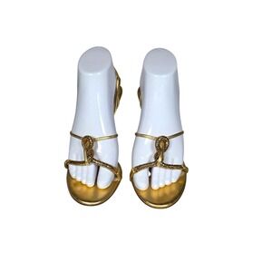 Jimmy Choo Stiletto Sandals Women 39 Gold Metallic Snake Knot Strappy Heel
